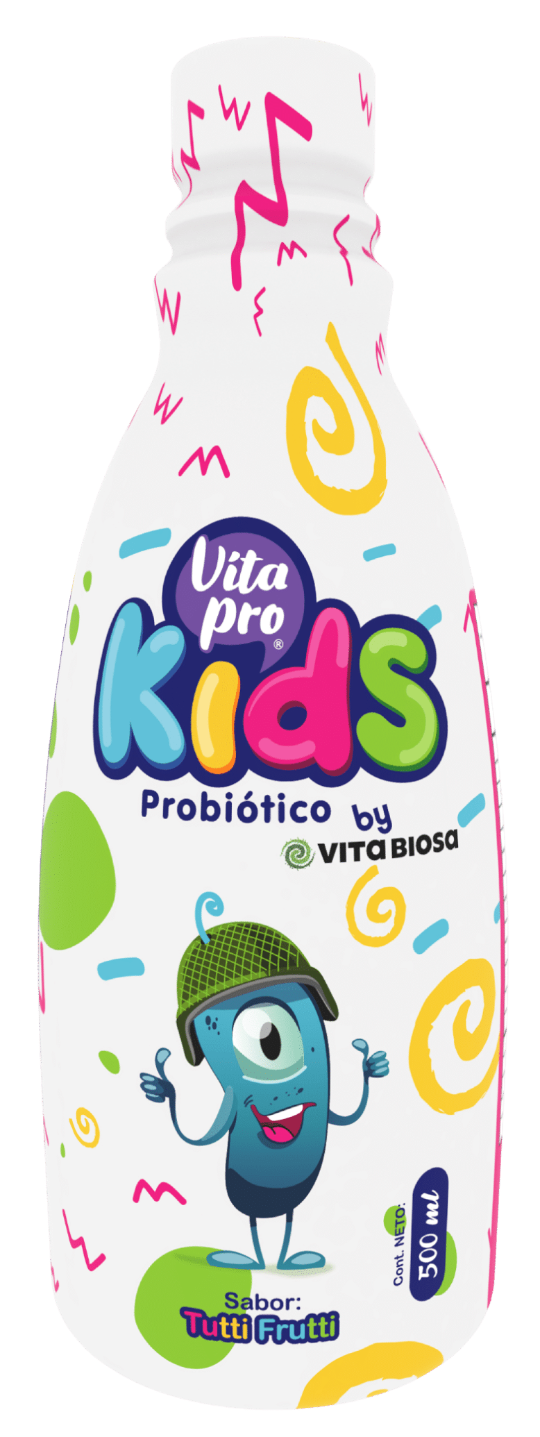 Botella de Vitapro Kids sabor Tutti Frutti, bebida probiótica natural para niños